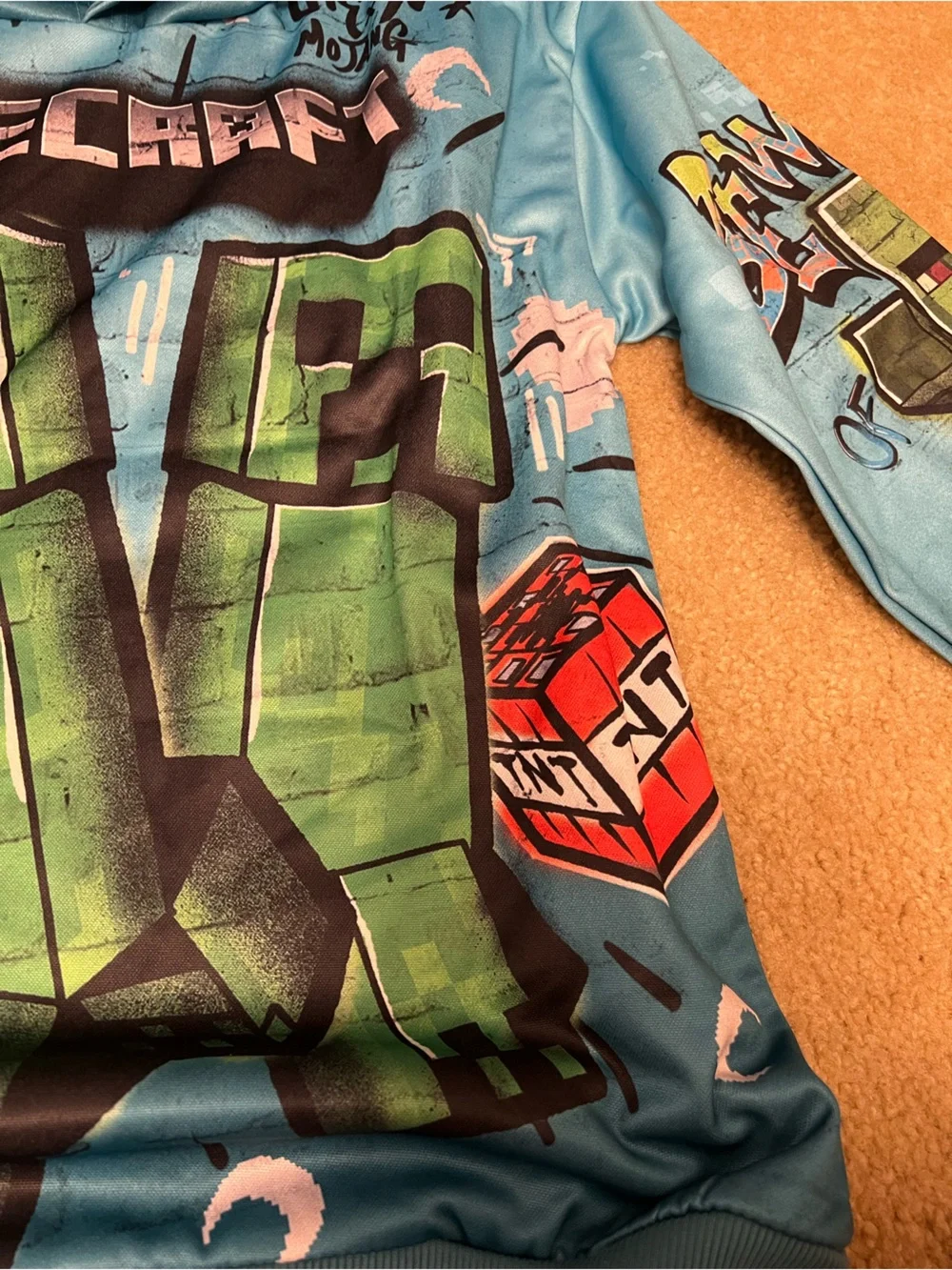 Minecraft Blue Graphic Hoodie with Creeper Art